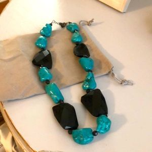 Turquoise and black crystal necklace